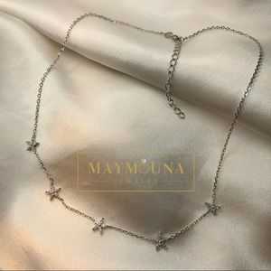 NEW 925 Sterling Silver Flowers CZ Choker